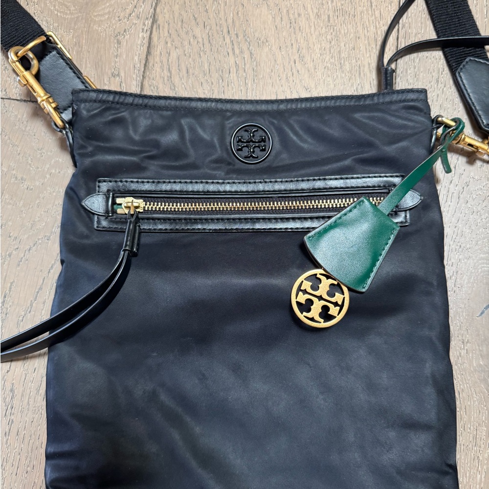 Black Crossbody Bag with Gold Accents